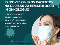 Prepoved obiskov na Oddelku za hematologijo in onkologijo