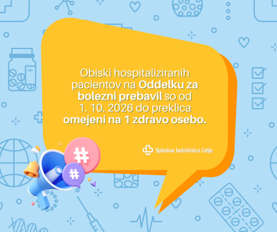 Omejitev obiskov na Oddelku za bolezni prebavil na 1 zdravo osebo